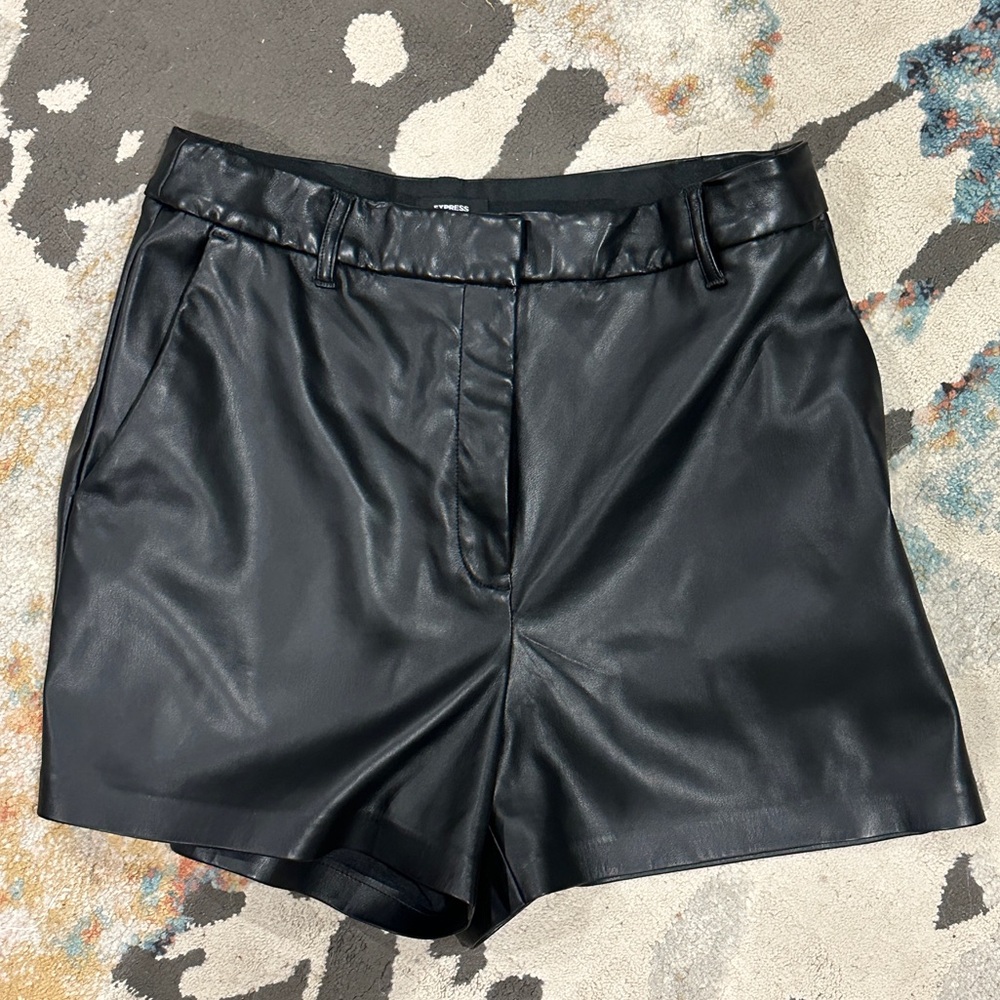 Express Editor Faux Leather Black High-Waisted Shorts